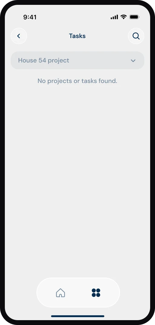 ByggExp-appen: uppgiftslista per projekt med status