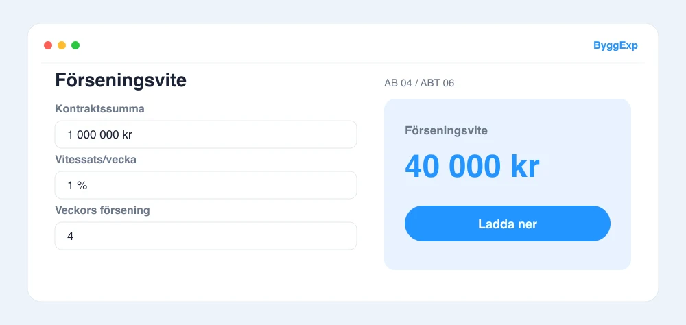 Förhandsvisning av förseningsvite-kalkylatorn