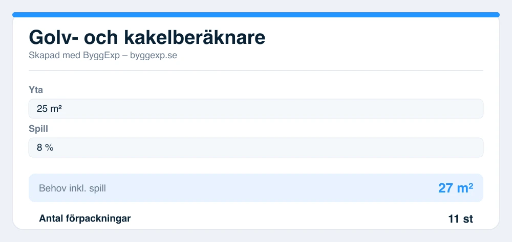 Förhandsvisning av golv- och kakelberäknare