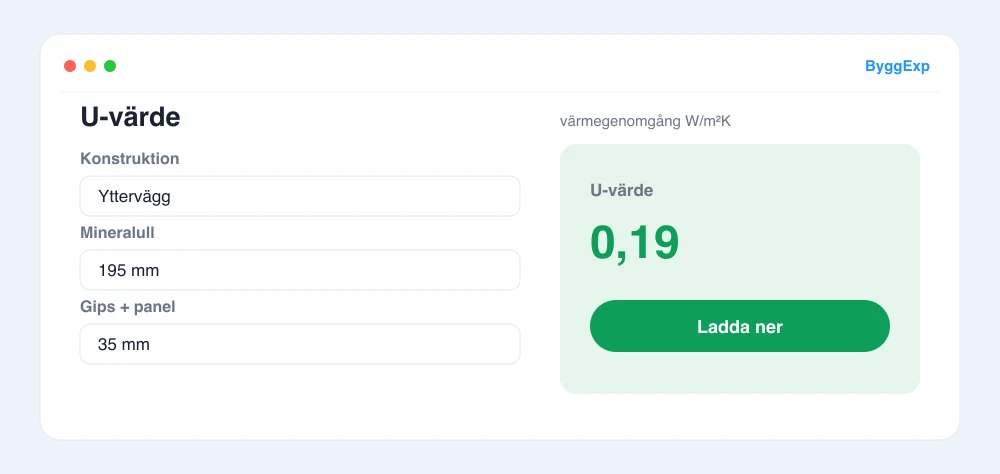 Förhandsvisning av U-värde-kalkylator